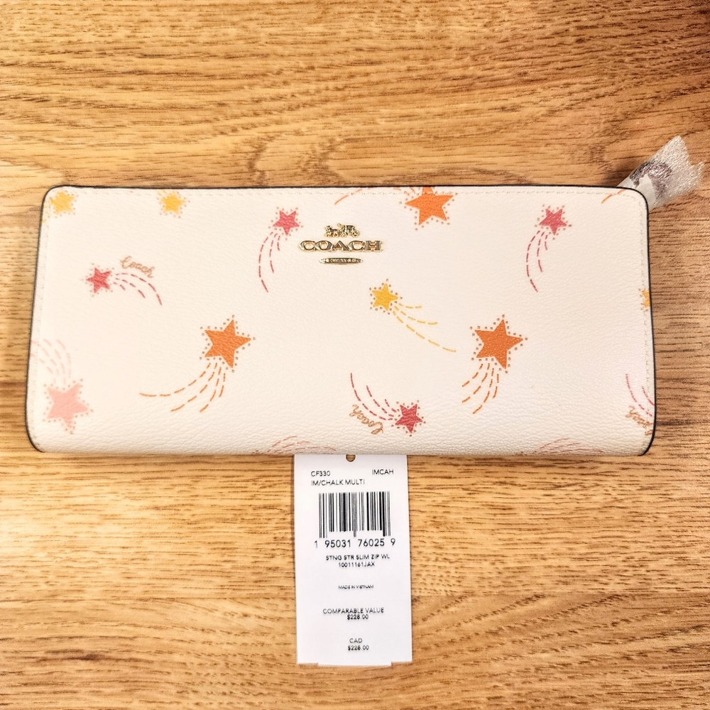Coach Star Pattern Slim Zip Wallet